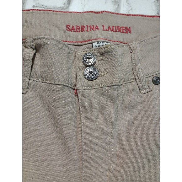 Sabrina Lauren tan stretchy five pocket double button and zip cropped jeans 8 - Picture 7 of 11